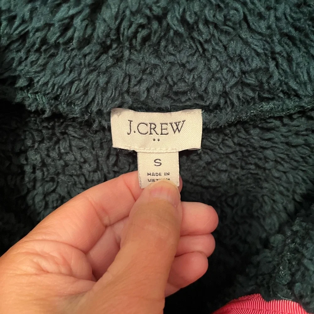 J. Crew Dark Green Fleece with Pink Zipper Accent - Picture 5 of 5